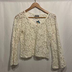 Vintage NWT Women's Contempo Casual Floral Lace White Top